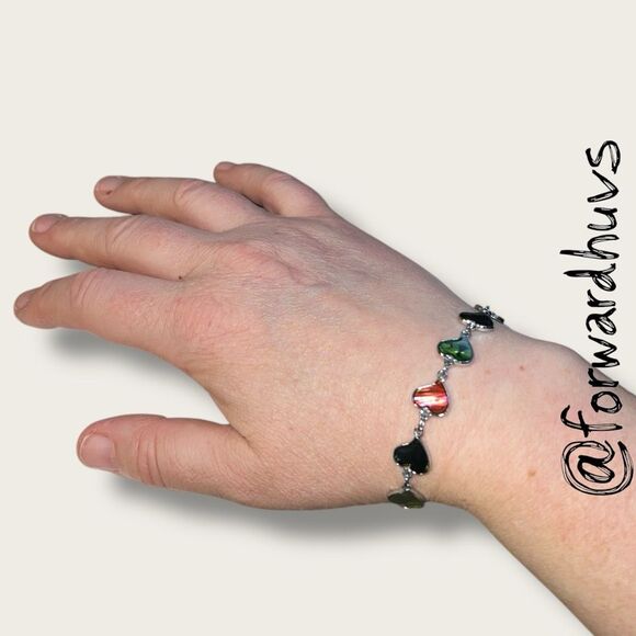 Bundle Sale 3 for $15 | Adorable Silver Tone Heart Bracelet | Faux Abalone - Picture 1 of 8